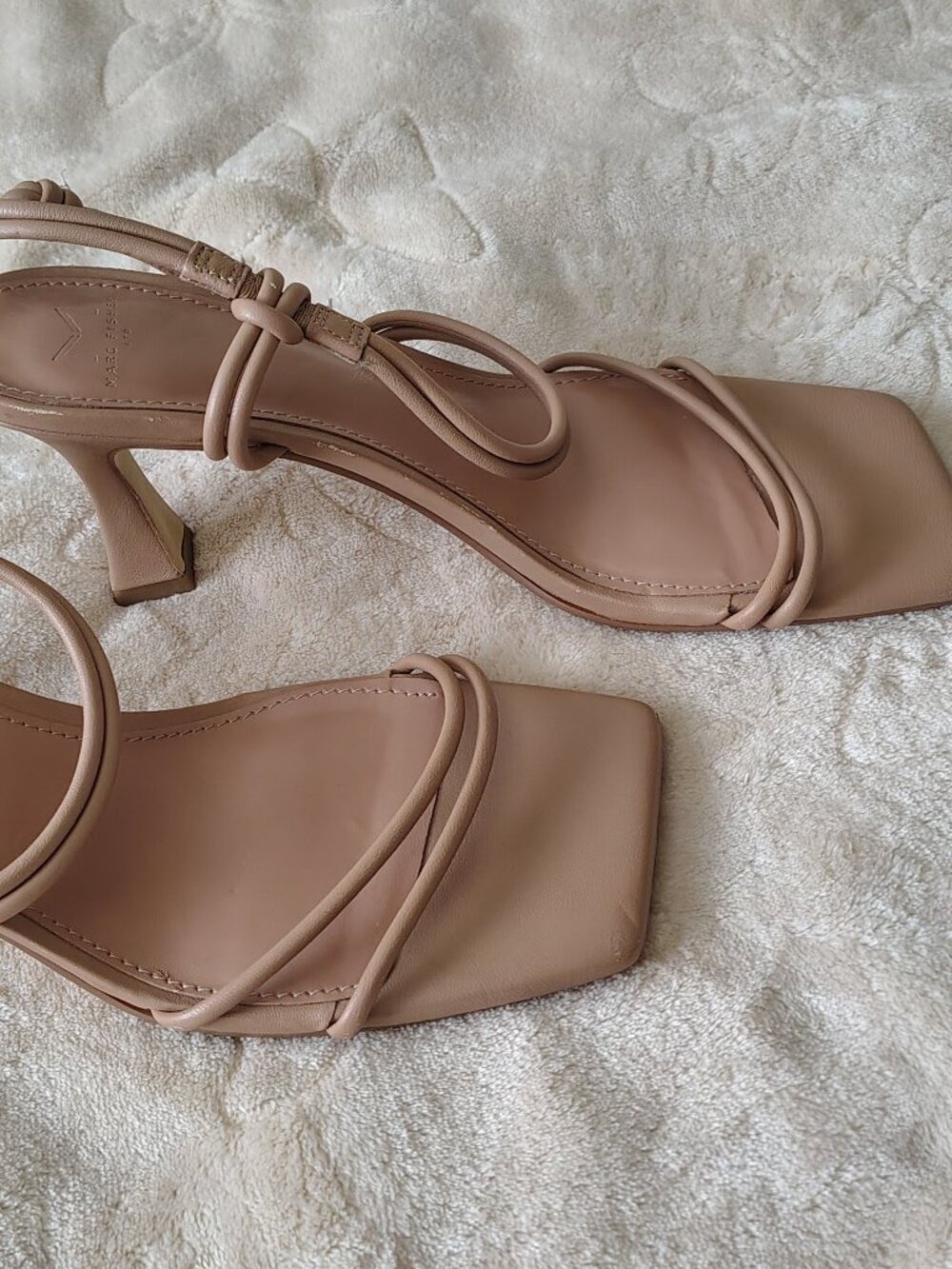 Marc Fisher Women Davia Leather Square Toe Heels Sandal Tan Size 8 - Picture 2 of 9